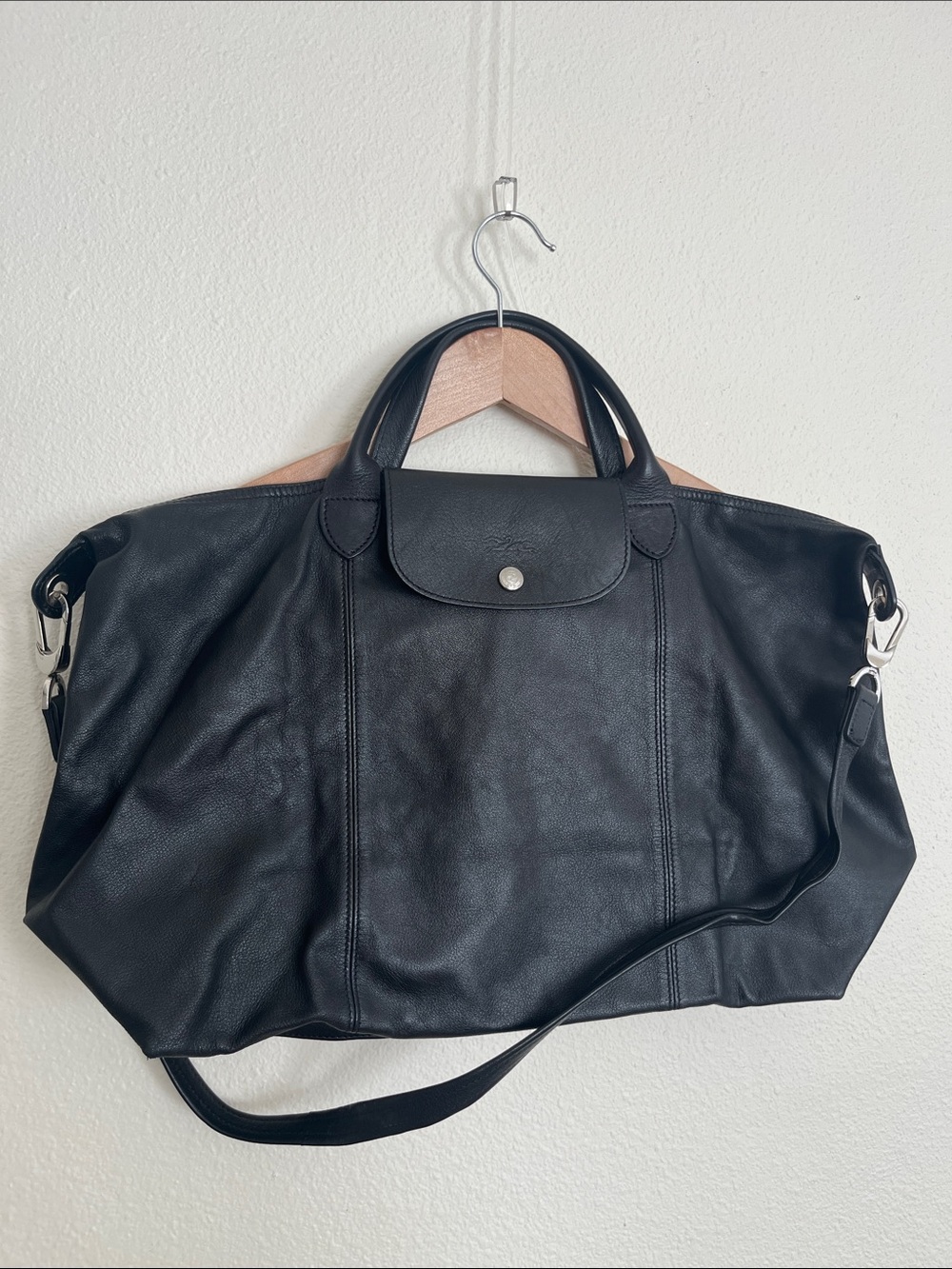 Genuine Longchamp Le Pliage Cuir Convertible Bag in Black - 100% Leather